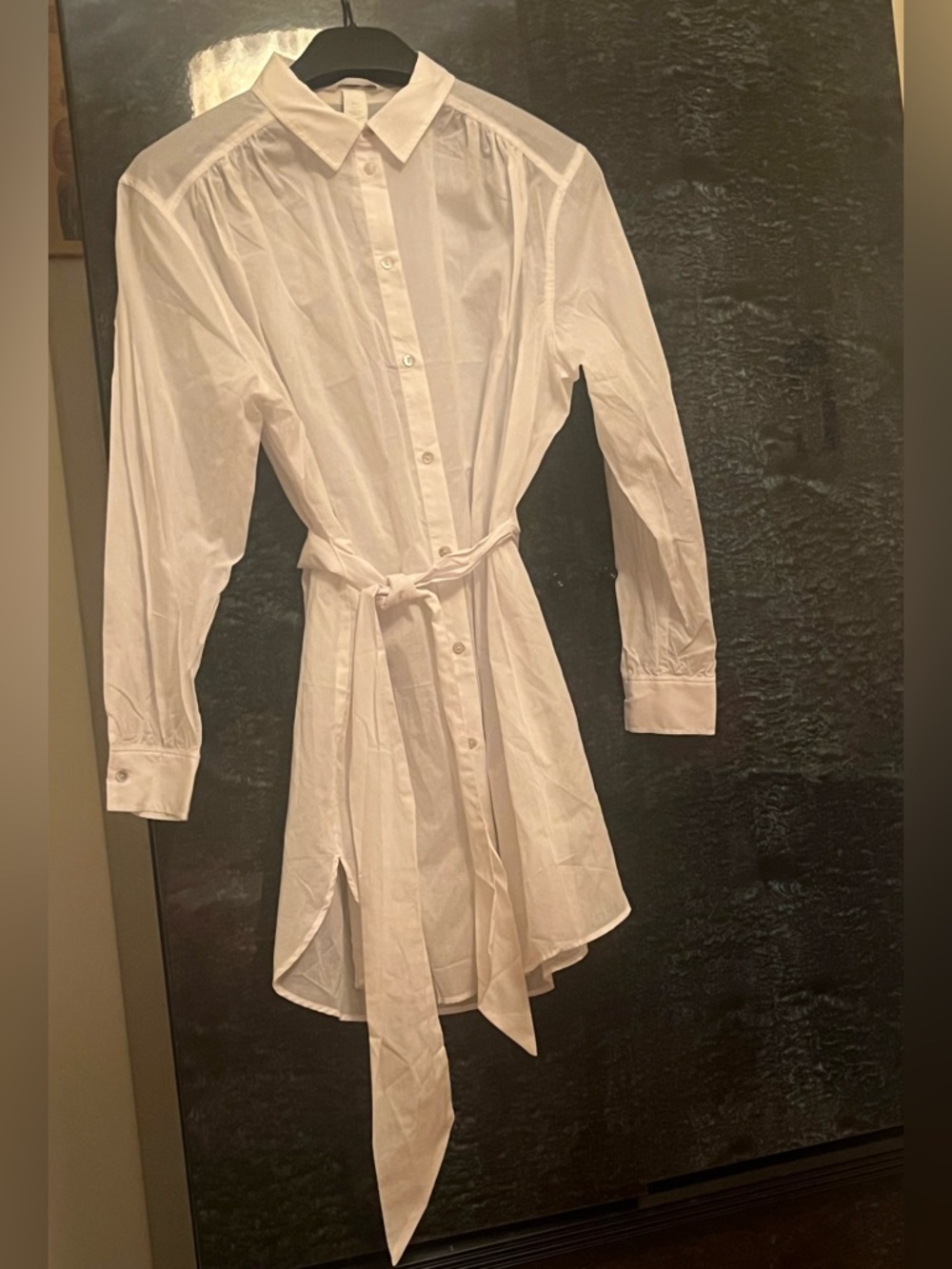 H&M Classic White Cotton Button-Up Shirt Dress with Waist Tie